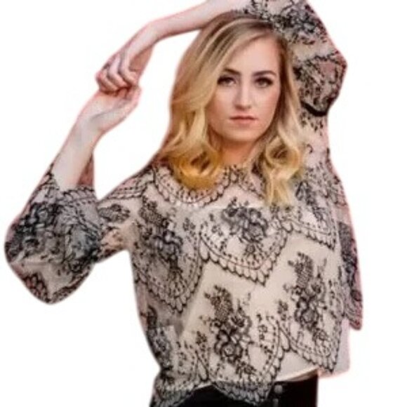 Altar'd State Lace Bell Sleeve Cropped Blouse - Picture 1 of 6